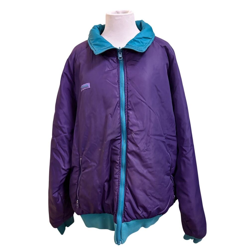 80s/90s Reversible Columbia Teal and Purple Puffer Windbreaker Jacket